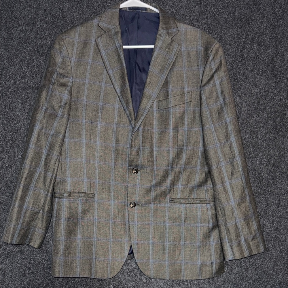 Jos. A. Bank Brown/Blue Plaid Linen/Wool Blazer 41R